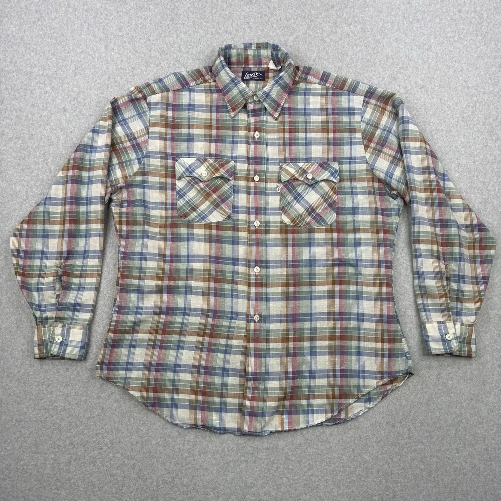 Vintage Levis Shirt‎ Mens XL Plaid 80s Button Up Long Sleeve Pockets Made In USA